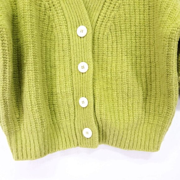 babaà No.22 Cardigan 100% Eco Wool Ribbed Knit Green Button Front Sweater - Picture 11 of 14
